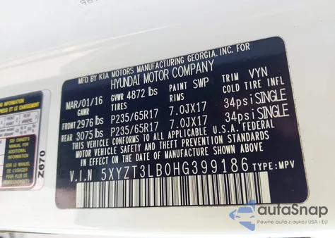 2017 Hyundai Santa Fe Sport 2.4L from USA, damaged, VIN 5XYZT3LB0HG399186